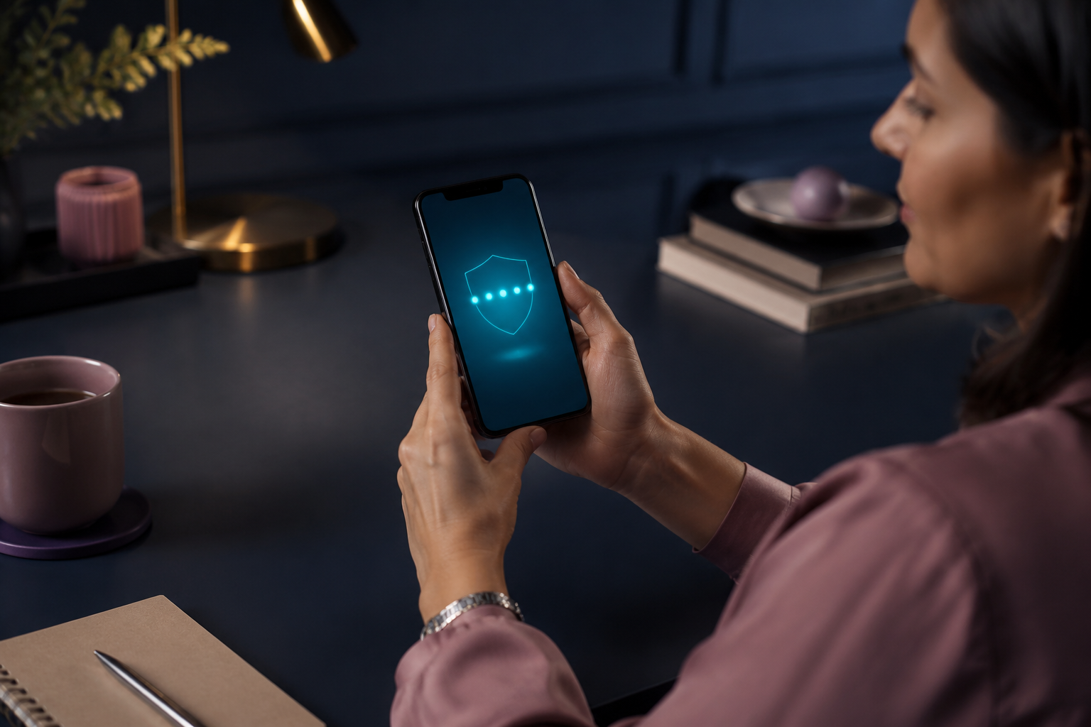 Telefon doğrulamasıyla güvenli hesap erişimini kullanan yetişkin kullanıcı